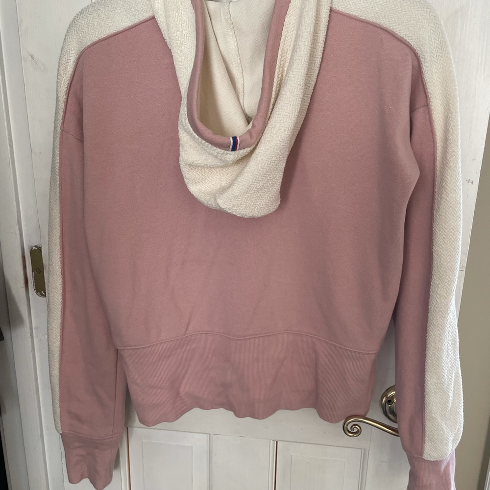 Pink and white champion zip up hoodie